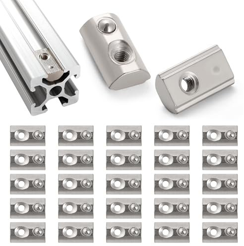 Lyeteung 25 Stücke 20 Serie M3 T-Federmuttern, Roll-In Feder T-Nuts, Halbrunde Rolle in Feder T-Nut, für Europäische Standard 20 Serie 6 mm T-Nut-Aluminium-Extrusionsprofil