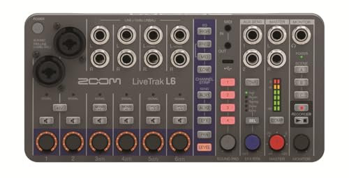 ZOOM LiveTrak L-6 tragbarer 10-Spur-Digitalmixer, Mehrspur-Recorder und Audio-Interface für Bands, Live-Streaming & Studio, 32-bit, XLR-TRS, Effekte