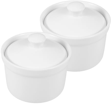 BEBEMOKO Cuencos De Cerámica Para Estofado 4 Pulgadas, Con Tapa, Paquete De 2, Ollas De Sopa Resistentes Al Calor, Vajilla De Cocina Para Postres y Guisos Domésticos