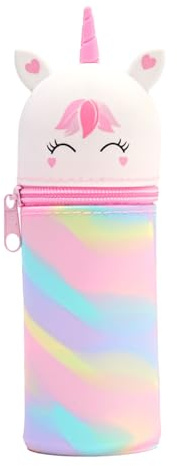NICEIN Kawaii Einhorn Federmäppchen,2-in-1 Stand Mäppchen mit Reißverschluss,Niedliches Cartoon Tier Federmappe,Federtasche für Schülerin Teenager Mädchen,Pencil Case,Aesthetic Schulbedarf (Tarnweiß)