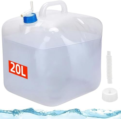 5L/10L/20L Wasserkanister Faltbar mit Hahn Notfall Ausrüstung für Camping | LDPE Material, EIN Extra Dichtungsdeckel & Abflussrohr 12cm (Außer 5L), Not-Wasserspeicher für Indoor Outdoor