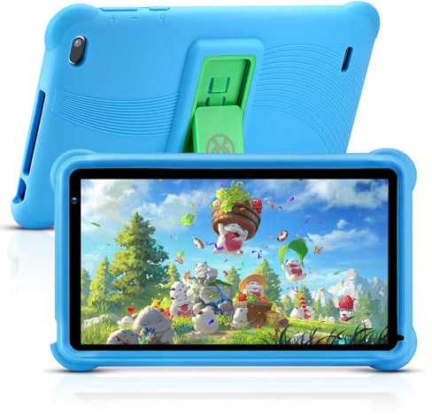 qunyiCO Tablette Enfants 7 Pouces Android 10 | Tablette éDucative pour Enfants De 3 à 12 Ans avec ContrôLe Parental | 2 Go + 32 Go Wi-FI | Applications PréInstalléEs + éTui De Protection (Bleu)