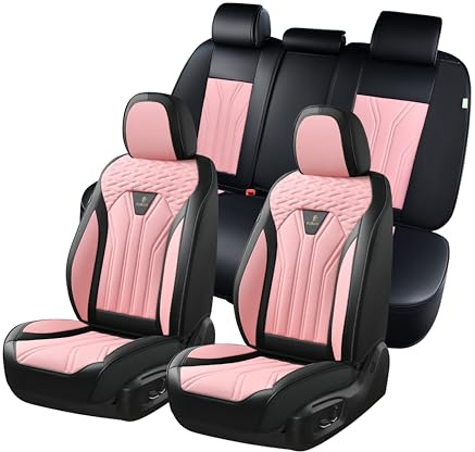 FLORICH Autositzbezüge Kunstleder, Vorder- und Rücksitzbezüge, 5 Stück, komplettes Set, universell passend für die meisten Autos, Limousinen, SUVs und LKWs, Schwarz&Rosa