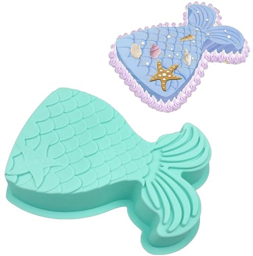 YXHZVON Backform Meerjungfrau Groß, Silikonform Meerjungfrau, Meerjungfrau Kindergeburtstag Silikonform für Kuchen Pudding Schokolade Mousse, Grün