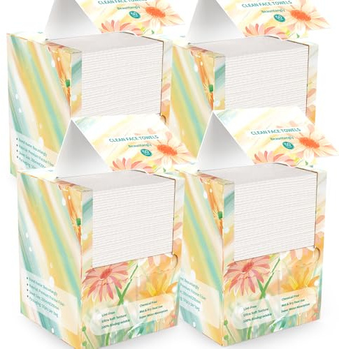 Beauntangly Face Clean Towels, Disposable Biodegradable Face Cloths for Skin Care, Thick Lint- Free Ultra Soft Dry Wipes 7.8-Inch X 7.8-Inch, 50 Count 4 Pack