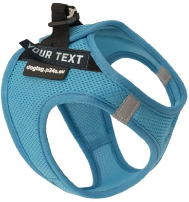 P24S SMART Step-In Brustgeschirr für kleine Hunde – inkl. personalisierte Namensklettsticker & Online Hundefinder Service (Aquamarinblau, 2XS (Brust: 36-42 cm))