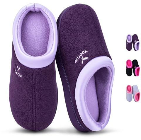 Yoerpe Women’s Polar Fleece House Slippers, Two-Tone Memory Foam Indoor Slippers with Non-Slip Sole,Purple,7-8