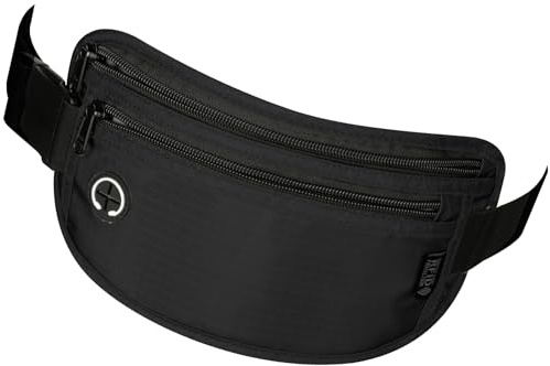 VINATO Protection Contre Le Vol Banane avec RFID, Sac Ceinture Imperméable Homme Femme, Idéal pour Voyage, Sport, Festival, Portefeuille Dissimulé, Pochette Passeport Sécurisée, Noir, Petite Taille