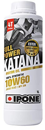 IPONE – Huile Moteur Moto 4 Temps 10W60 Full Power Katana – 100% Synthétique avec Esters –Conduite Sportive sur Route - Boite de Vitesses plus Onctueuse - Passages de Vitesses plus Rapides -1L