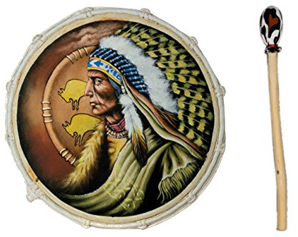 30cm Grosse Schamanentrommel Bison Indianer Gemalt Rahmentrommel Bodhran Drum