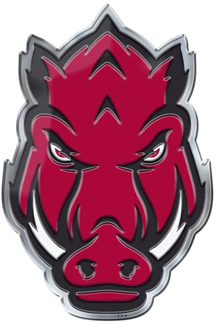 FANMATS 60628 Arkansas Razorbacks Heavy Duty Aluminum Embossed Color Emblem, Auto Emblem Decal - Alternate
