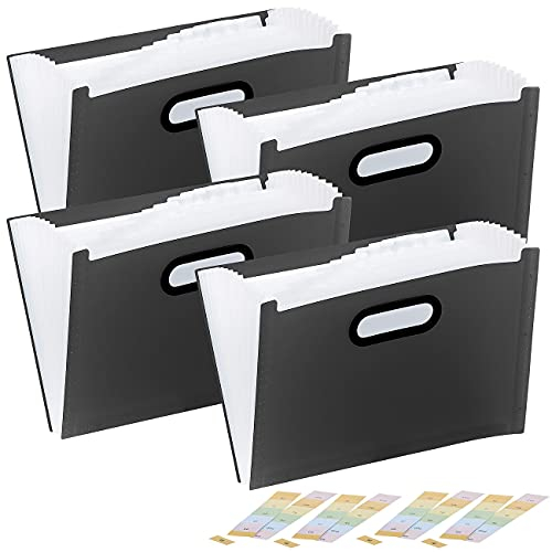 General Office College Mappe: 4er-Set Aktenordner mit 13 Fächern, Register & Tragegriff, schwarz (Projektmappe mit Papiertasche, Faechermappe, Hängeregister)