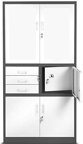 Jan Nowak Aktenschrank, Büroschrank, Metallschrank mit Tresor | 3 Schubladen, Höhenverstellbare Fachböden, Geheimfach, Pulverbeschichtet | für Büro, Archiven | 185 cm x 90 cm x 40 cm, Anthrazit-Weiß