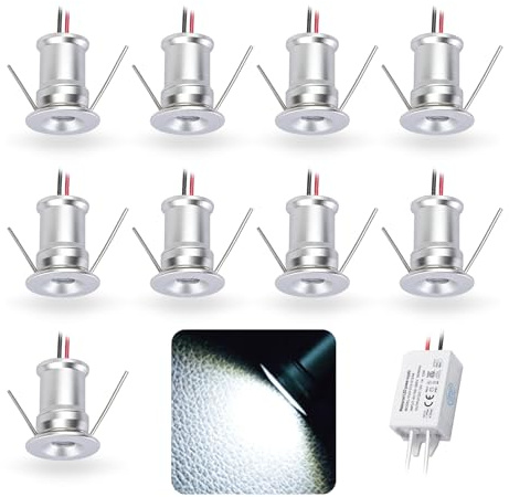 Mini Faretti Led Da Incasso 12V 1W IP65 18Pz Argento Fredda 6000K 120° | Diametro Foro Ø15-18mm LED Piccolo, per Cucina Corridoio Scale Gradini Soffitto Armadio Vetrina Mensola Doccia Nicchia Camper