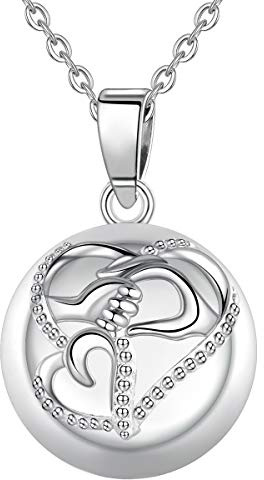 AEONSLOVE Klocka boll graviditet hänge halsband musik önskning bola ängel vinge hjärta för graviditet mamma baby bästa smyckegåva, Silverpläterad