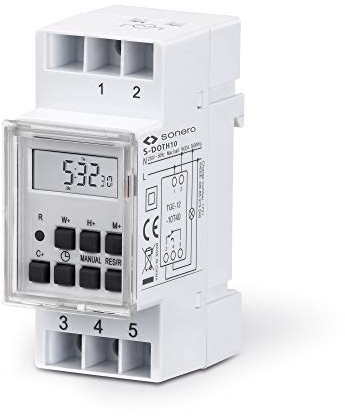 Sonero S-DOTH10 timer digitale per installazione su guida DIN nel pannello di controllo, 3600 W, display LCD, 10 programmi di commutazione, timer 12/24 ore, IP20, bianco