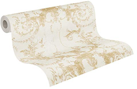 A.S. Création Vliestapete History of Art Barocktapete mit Ornamenten 10,05 m x 0,53 m goldfarben creme 376482 37648-2