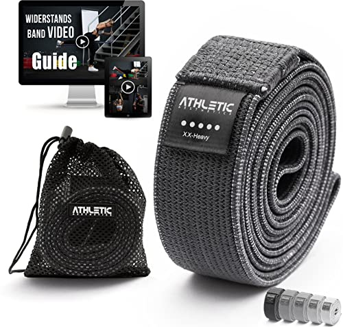 ATHLETIC AESTHETICS Premium Resistance Bands/Widerstandsbänder mit Stoff [Als Fitnessband und Fitnessbänder Set + Tasche und Videokurs] Fitness Band z.B. als Klimmzughilfe für Damen & Herren