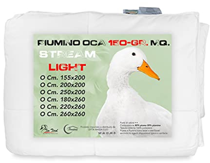 La biancheria per la casa Piumino Oca Stream Estivo Leggero 150 GR. 80% Piuma Oca 20% Piumino Oca (MATRIMONIALE 2 PIAZZE CM. 250X200, Bianco)