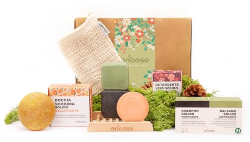 Enooso - Cofanetto Regalo Donna Beauty Bestseller con Shampoo Solido, Balsamo, Docciaschiuma e Detergente Viso | Set Regalo Natale Donna | Gift Box Più Venduti Naturali Vegan Made in Italy