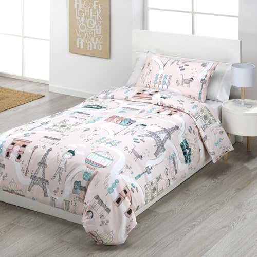 Funda Nórdica Infantil Niñas Cama 90 y Cama 105 Cierre Botones Ohlalá Color Rosa Palo Talla Cama 90 - Dhestia Home