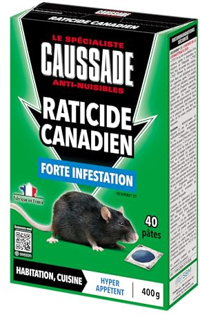 CAUSSADE Raticide Canadien - Anti Rats & Souris - Efficacité Radicale - Lieux Sec & humides – 160 Appâts pâtes - Prêt à l'emploi - Une Ingestion Suffit - Fabriqué en France – 1600g CARPT400X4