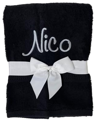 KIDDI-MEDIA Handtuch mit personalisierter Bestickung, Schwarz, 100x50cm | Wie z.B. Name, 500 g/m², 100% Baumwolle Frottier