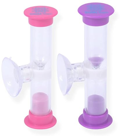 DGN Toys Sanduhren mit Saugnapf | Eieruhren |2 er Set | 2 min. Countdown |Sanduhr fürs Zähne Putzen für Kinder | Schule | Kita | Büro | zahnputzuhr | (Rosa/Violett)