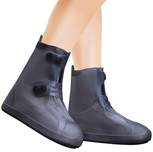 Regnskoskydd | Vattentäta skoskydd för män kvinnor | återanvändbara galoscher overshoes (svart - X-Large)