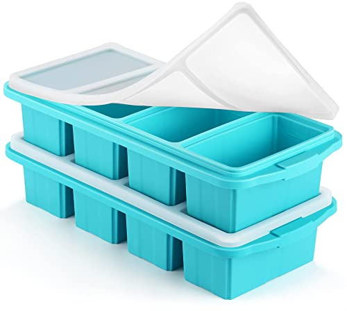 Ztomine Silicone Freezer Tray With Lid - Silicone Freezer Food Molds- Large Ice Cube Tray,Silicone Freezer Container,Freeze & Store Soup, Sauce, Broth,Leftovers - Makes 4 Perfect 1 Cup