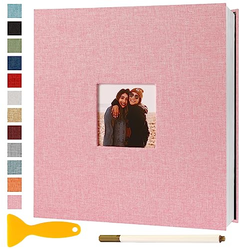 Album Photo Adhesif Vierge 28x27 CM Classeur Photo Livre Photo Personnalisable Scrapbook de Classe Mariage Livre D'or Enfant Bebe Carte Postale DIY, 40 Pages Rose
