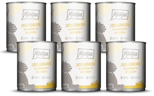 MjAMjAM – Premium Nassfutter für Katzen - zartes Hühnchen an schmackhaften Apfelstückchen 800g, 6er Pack (6 x 800g), naturbelassen mit extra viel Fleisch