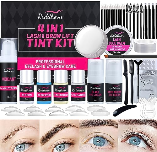 Lucoss 4 In 1 Wimpernlifting Set Mit Färben Schwarz & Braun, Lash Lift Kit, Browlifting Augenbrauen Set, Professionelles Augenbrauen- Und Wimpernlifting Set - Verbesserter Fester Klebstoff