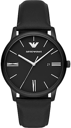 EMPORIO ARMANI Watch for Men, Quarz-Dreizeiger-Datumswerk und 42mm Gehäusegröße mit Lederarmband