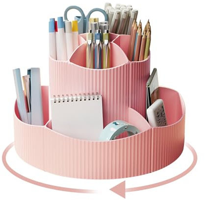 Lvjkes Drehbarer Stiftehalter, Schreibtisch organizer 11 Fächer, Rosa | Verbesserte große Kapazität 360° drehbar, Kann Bleistifte, Buntstifte, Verschiedene Schreibwaren aufnehmen