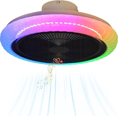 Dobecd Deckenventilator Mit Beleuchtung Und Fernbedienung Leise RGB 36w Ventilator Lampe App Alexa Reversibel Dimmbar LED Farbwechsel Timer Schlafzimmer Wohnzimmer 50cm Smart 6 Speed