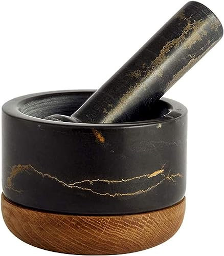 SwePer Juego de mortero y maja, mortero y maja, juego de mortero y maja, cuenco de guacamole de mármol natural pulido, molinillo de especias de piedra de 5,5 pulgadas, 400 ml