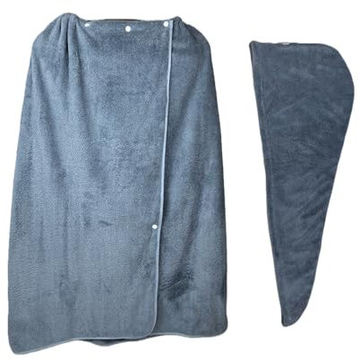 SOFTBATFY Women Microfiber Bath Wrap Towel and Hair Drying Towel - Adjustable Soft Body Wraps Dress with Hair Towel (Grey Blue)