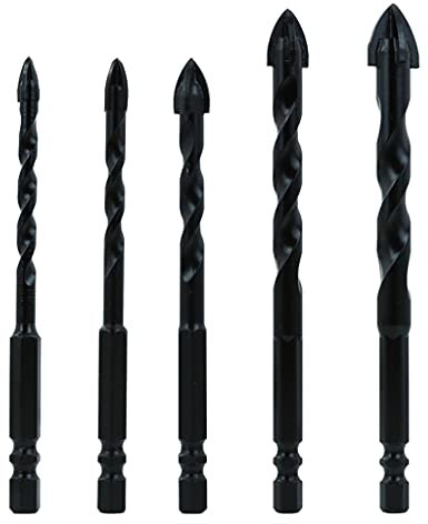 YOGOTEU Set di 5 punte elicoidali lunghe e robuste, resistenti all'usura, con impugnatura esagonale per trapano a croce, punte elicoidali per lavorazione del legno, set di punte elicoidali