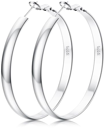 FIOROYAL Kreoler Örhängen Silver 925 för Kvinnor - 14K Förgyllda Stora Guldörhängen, Allergivänliga, 5 mm Bredd, för Flickor 30/40/50/60 mm