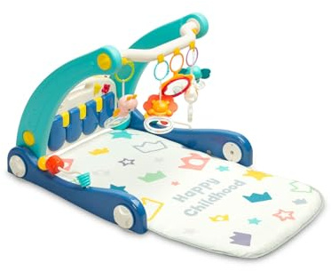 TOYZ - 2 in 1 Lauflernwagen mit Spieldecke, Musik und Spielbogen - Baby Spielzeug 0 Monate - Lauflernhilfe - Geschenk Junge oder Mädchen - Blau