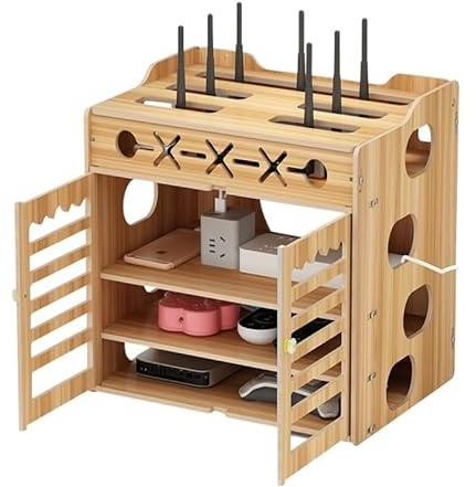 Kabelbox, Multifunktionale Router-Aufbewahrungsbox, Holz-WLAN-Box-Rack blockiert nicht das Signal, Router, Licht, Katze, Platzierungsregal,Schreibtisch-Aufbewahrungsbox