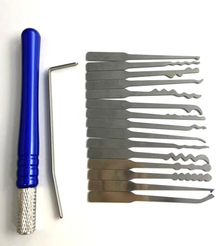 QiDAi Herramientas de selección de cerraduras de acero inoxidable con asa, juego de ganzúas para varias cerraduras, apto para principiantes, cerrajeros y familia (B(16 piezas)