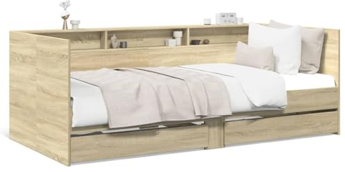 Festnight Struttura Letto con Cassetti, Divano Letto con Cassetti，Letto Contenitore, Letto Singolo, Divano Letto Singolo in Legno Multistrato Rovere Sonoma 90x190 cm