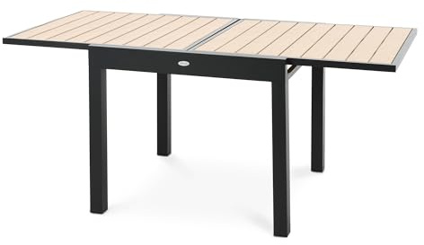 di volio Gartentisch ausziehbar 90-180 cm Aluminium Kunstholz Outdoor Comlo | Für 8 Personen, 150 kg belastbar, rechteckig, höhenverstellbare Beine, UV-beständig, korrosionsbeständig, pflegeleicht