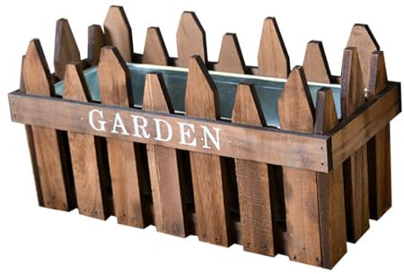 ORFOFE Rustikaler Blumenpot Mit Zaun Rechteckiger Blumentopf Für Fenster Garten Und Terrasse Für Pflanzen Und Sukkulenten Leicht Zu Reinigen Hellbraun