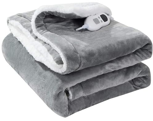 Olivia Rocco Heated Electric Blanket Throw Double Layer Fast Heating with Adjustable Heat Settings Ultra Soft Throws for Couch Bed Sofa Auto off Overheating Control, Grey