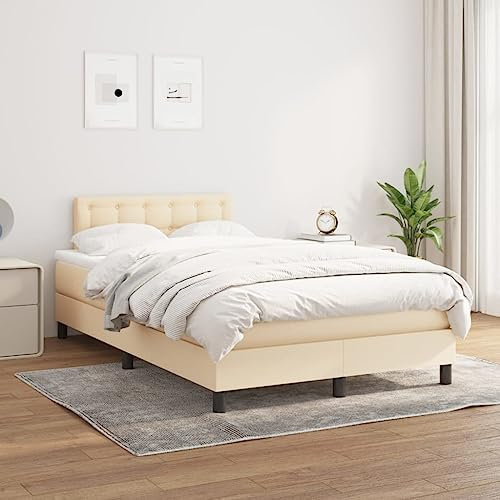 Juroupi Boxspringbett mit Matratze Creme 120x200 cm Bett Boxspringbett Bett Mit Matratze Polsterbett Schlafzimmer MöBel Stoff - 3140366