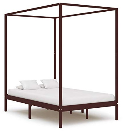Sufrk Himmelbett-Gestell Dunkelbraun Massivholz Kiefer 120 x 200 cm Himmelstange Klemmen Betthimmel Stange Himmelbett Gestell Moskitonetz Halterung Bett