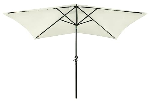 Higsose Gartenschirm Terrassenschirm Neigbar 300x247 cm Sonnenschirm Balkon Marktschirm mit LED Beleuchtung und 1 Solarpanel Outdoor Weiß mit Metallmast und Kurbelsystem UV Schutz Polyester